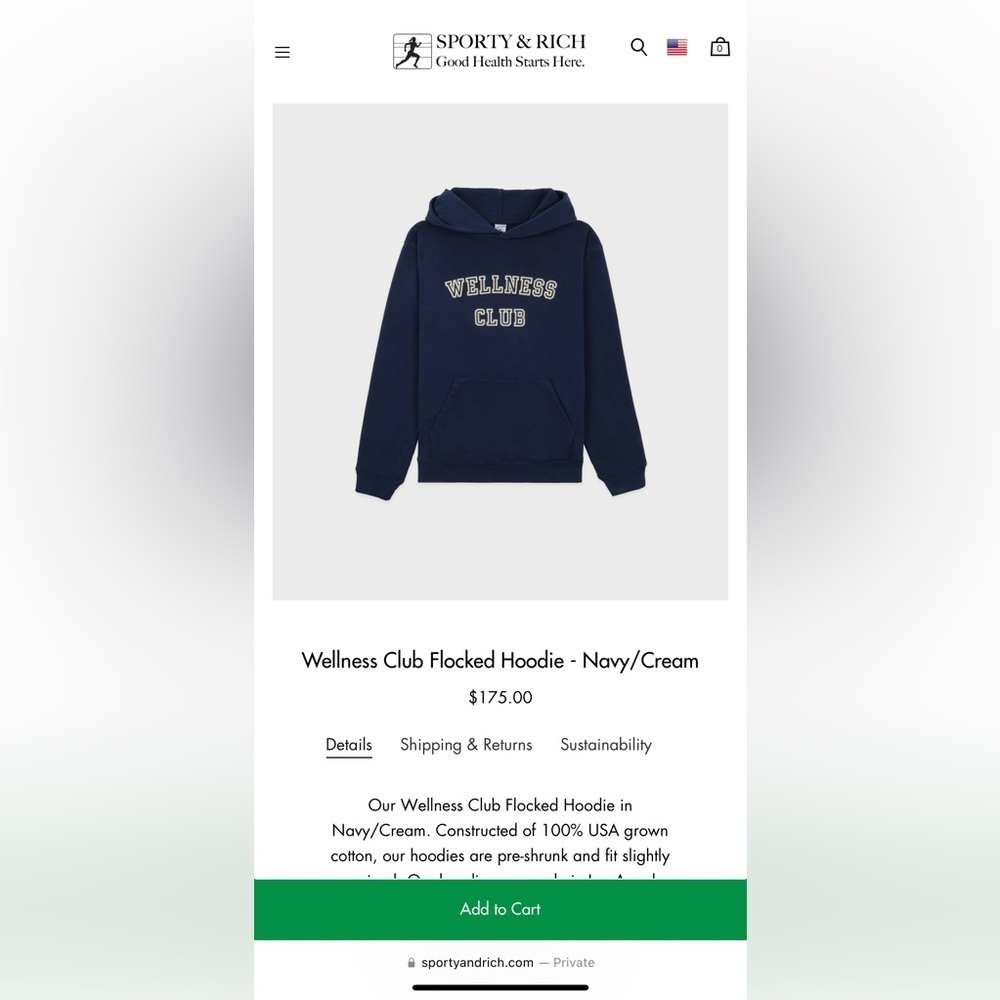 NWT Sporty & Health Navy Wellness Club Flocked Hoodie Size Large - Picture 2 of 15